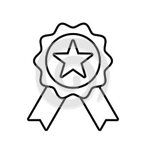 Reward grade vector icon. Star ribbon award badge, winner medal, best