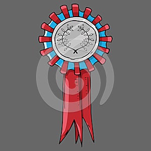 Reward icon. Vector illustration of incentive prize with ribbons. Hand drawn reward. Trophy with laurel branches