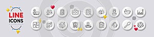 Reward, Search file and Spoon line icons. For web app, printing. White buttons 3d icons. Vector