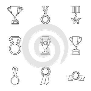 Rewarding icons set, outline style