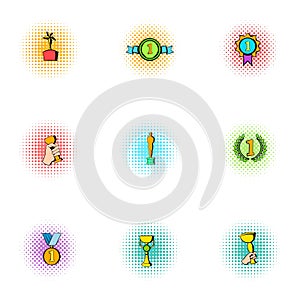 Rewarding icons set, pop-art style