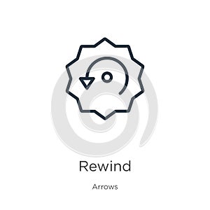 Rewind icon. Thin linear rewind outline icon isolated on white background from arrows collection. Line vector sign, symbol for web