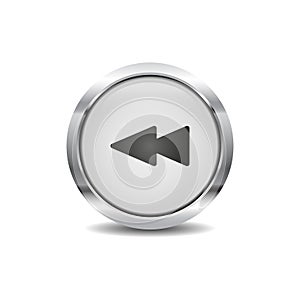 Rewind icon vector image round 3d button with metal frame