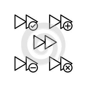 rewind, plus, remove, minus, check sign icons. Element of outline button icons. Thin line icon for website design and development