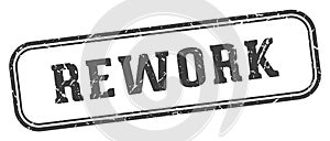 rework stamp. rework rectangular stamp on white background