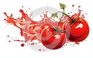 Rewrite this title : red tomato splashing juice or paint Generative AI
