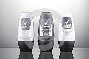 Rexona deodorant isolated on gradient background.