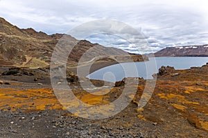 Reykjanes peninsula landscape, with Kleifarvatn lake, Iceland