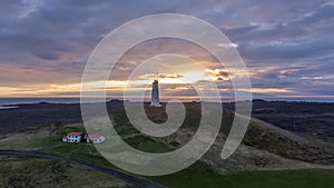 Reykjanesviti Lighthouse at Sunset. Reykjanes Peninsula. Iceland. Aerial View