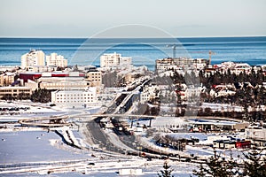 Reykjavik city view of Hallgrimskirkja from Perlan Dome