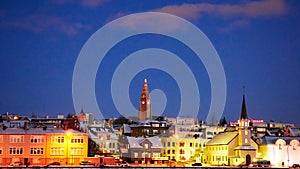 The Reykjavik skyline at the blue hour