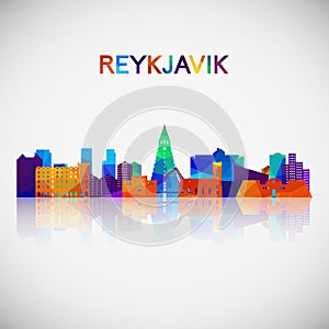 Reykjavik skyline silhouette in colorful geometric style.