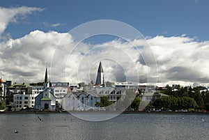Reykjavik viewed from Tjornin lake.