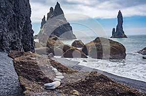 Reynisdrangar basalt sea stacks, Iceland photo