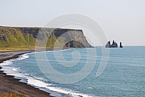 Reynisdrangar sea-stacks at Kirkjufjara beach, Iceland