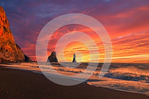 Reynisfjara, Iceland at Sunset