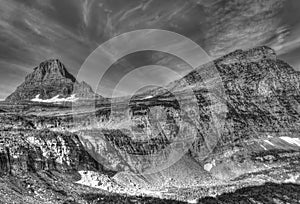 Reynolds and Oberlin Mountains, Glacier National Park Black & White photo