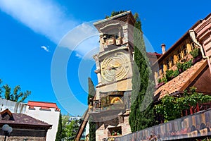 Rezo Gabriadze falling tower at Marionette Theatre square in Tbilisi, Georgia photo