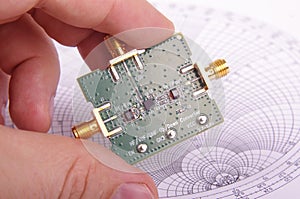 RF engineer inspect microwave mixer PCB