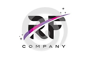 RF R F Black Letter Logo Design with Purple Magenta Swoosh photo