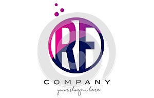 RF R F Circle Letter Logo Design with Purple Dots Bubbles photo