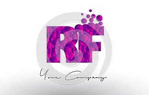 RF R F Dots Letter Logo with Purple Bubbles Texture. photo