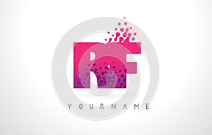 RF R F Letter Logo with Pink Purple Color and Particles Dots Design. photo