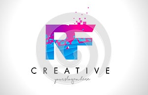 RF R F Letter Logo with Shattered Broken Blue Pink Texture Design Vector. photo