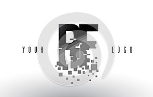 RF R F Pixel Letter Logo with Digital Shattered Black Squares photo