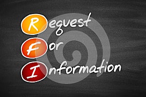 RFI - Request For Information, acronym business concept on blackboard