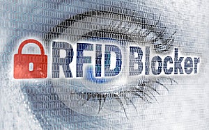 RFID blocker eye with matrix looks at viewer concept