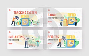 Rfid Tracking System Landing Page Template Set. Radio Frequency Identification Tag Technology. Electromagnetic Track