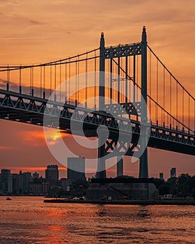 The RFK Bridge at sunset, in Astoria, Queens, New York City