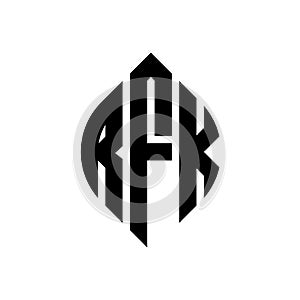 RFK circle letter logo design with circle and ellipse shape. RFK ellipse letters with typographic style. The three initials form a