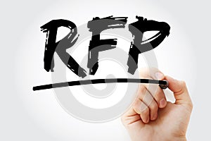 RFP - Request For Proposal text with marker, acronym business concept background