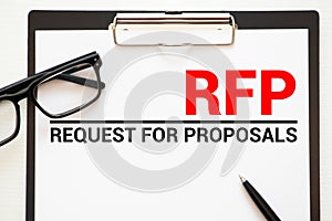 RFP- Request For Proposal written in notebook