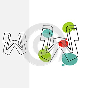letter W logo. logo design template sign. Line art style.