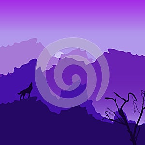 Dark mountain showing silhouette of a howling wolf, photo