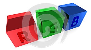 RGB letters - red, green, blue colors - 3D illustration