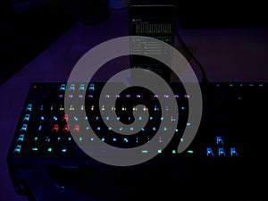 Rgb lighted gaming keyboard with smartphone connection