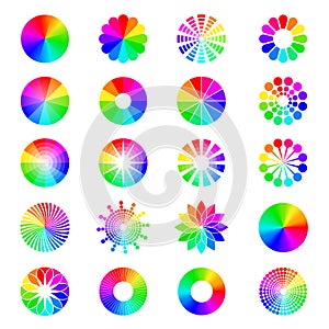 Rgb shapes. Round selective wheels colored circles spectrum waves pallets recent vector illustrations set