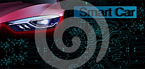 RGBSmart or intelligent car vector concept. Futuristic automotive technology with autonomous driving, driverless cars. Eps10