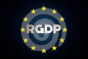 RGDP cyber security data concept with europe star flag with matrix on a blue background photo