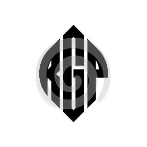 RGP circle letter logo design with circle and ellipse shape. RGP ellipse letters with typographic style. The three initials form a