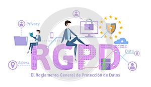 RGPD, Spanish and Italian version version of GDPR. General Data Protection Regulation. Concept illustration. The photo