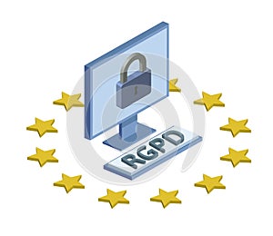 RGPD, Spanish, French and Italian version version of GDPR. General Data Protection Regulation. Concept isometric logo photo