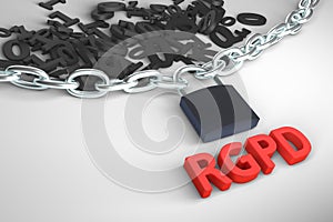 RGPD, Spanish and Italian version version of GDPR: Regolamento generale sulla protezione dei dati. Concept 3d rendering photo