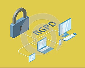 RGPD, Spanish and Italian version version of GDPR, Regolamento generale sulla protezione dei dati. Concept vector photo