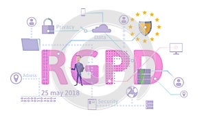RGPD, Spanish and Italian version version of GDPR. General Data Protection Regulation. Concept illustration. The photo