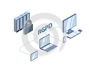 RGPD, Spanish and Italian version version of GDPR, Regolamento generale sulla protezione dei dati. Concept vector